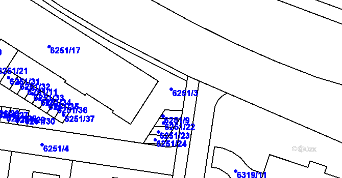 Parcela st. 6251/3 v KÚ Prostějov, Katastrální mapa