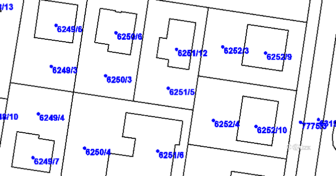 Parcela st. 6251/5 v KÚ Prostějov, Katastrální mapa