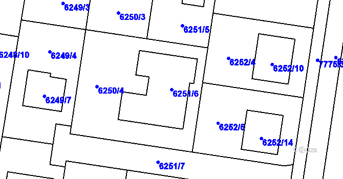 Parcela st. 6251/6 v KÚ Prostějov, Katastrální mapa