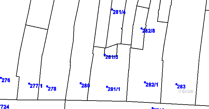 Parcela st. 281/3 v KÚ Prostějov, Katastrální mapa