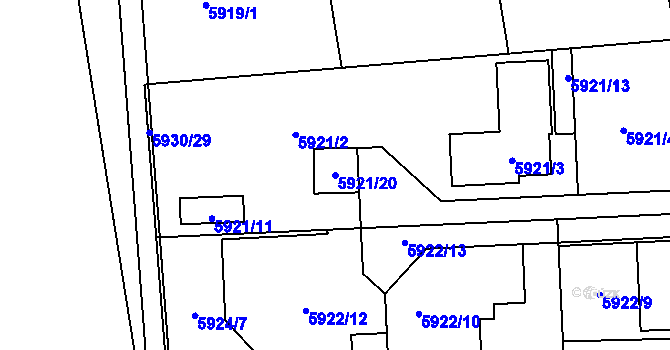 Parcela st. 5921/20 v KÚ Prostějov, Katastrální mapa