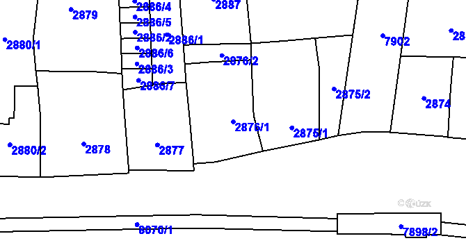 Parcela st. 2876/1 v KÚ Prostějov, Katastrální mapa