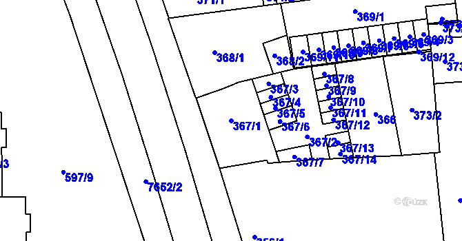 Parcela st. 367/1 v KÚ Prostějov, Katastrální mapa
