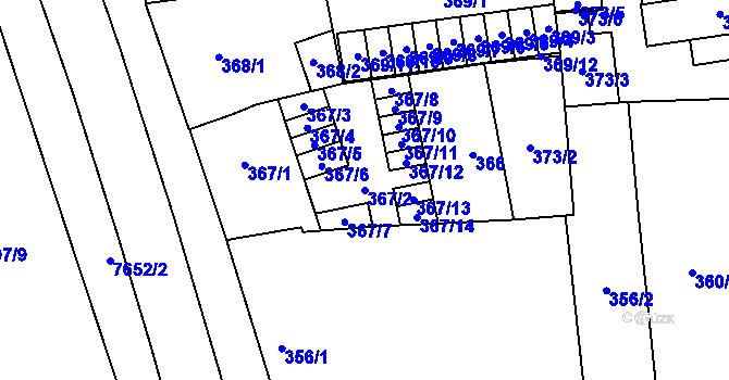 Parcela st. 367/2 v KÚ Prostějov, Katastrální mapa