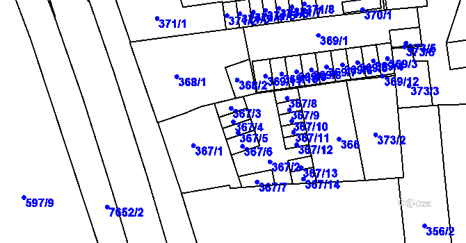 Parcela st. 367/4 v KÚ Prostějov, Katastrální mapa