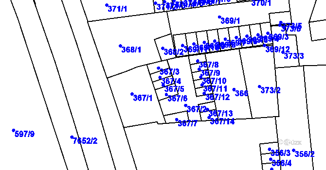 Parcela st. 367/5 v KÚ Prostějov, Katastrální mapa