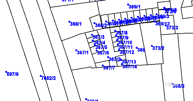 Parcela st. 367/6 v KÚ Prostějov, Katastrální mapa