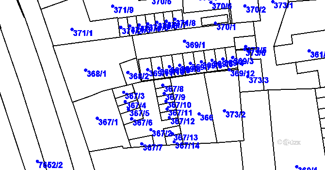 Parcela st. 367/8 v KÚ Prostějov, Katastrální mapa