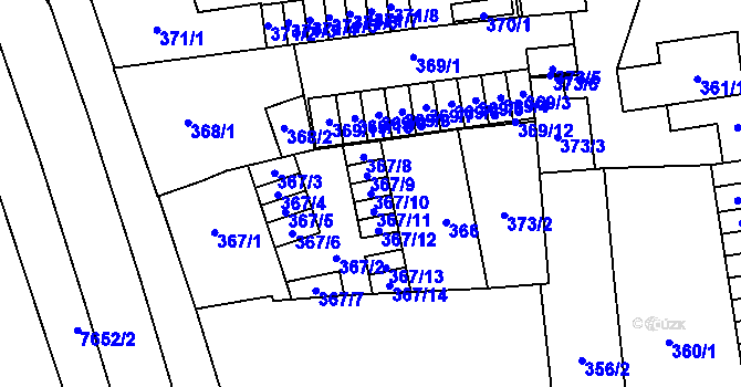 Parcela st. 367/10 v KÚ Prostějov, Katastrální mapa