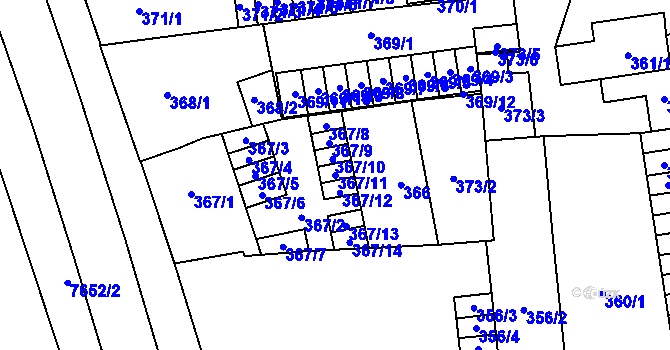 Parcela st. 367/11 v KÚ Prostějov, Katastrální mapa