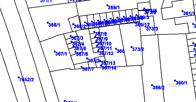 Parcela st. 367/12 v KÚ Prostějov, Katastrální mapa
