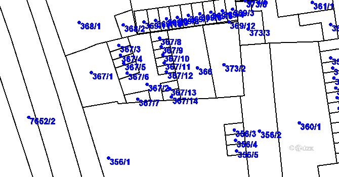 Parcela st. 367/13 v KÚ Prostějov, Katastrální mapa