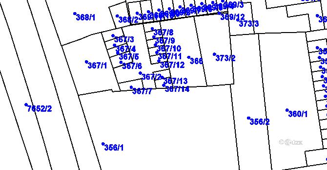 Parcela st. 367/14 v KÚ Prostějov, Katastrální mapa