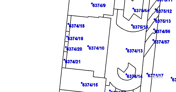 Parcela st. 6374/10 v KÚ Prostějov, Katastrální mapa