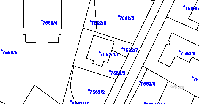 Parcela st. 7562/13 v KÚ Prostějov, Katastrální mapa