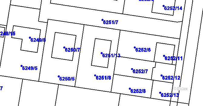 Parcela st. 6251/13 v KÚ Prostějov, Katastrální mapa
