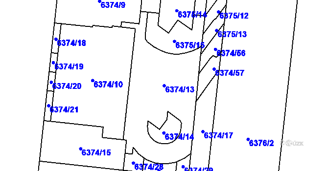 Parcela st. 6374/13 v KÚ Prostějov, Katastrální mapa