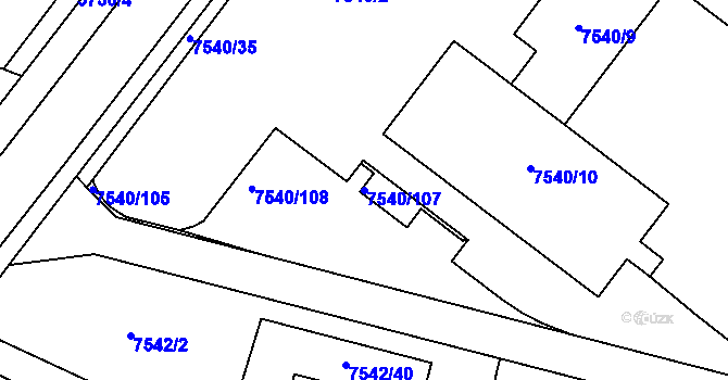 Parcela st. 7540/107 v KÚ Prostějov, Katastrální mapa