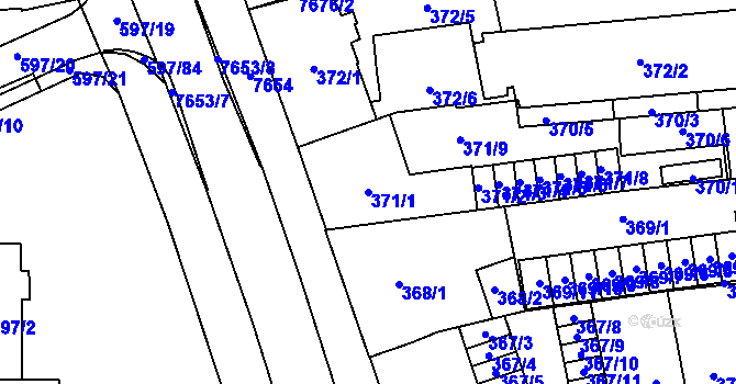 Parcela st. 371/1 v KÚ Prostějov, Katastrální mapa