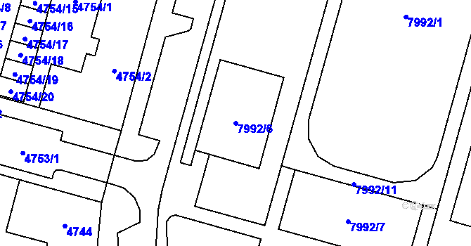 Parcela st. 7992/6 v KÚ Prostějov, Katastrální mapa