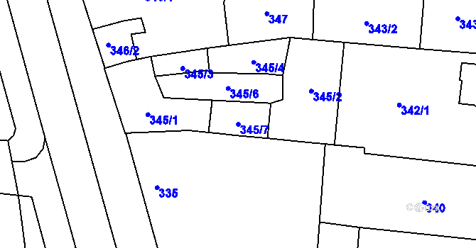 Parcela st. 345/7 v KÚ Prostějov, Katastrální mapa