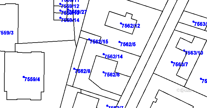 Parcela st. 7562/14 v KÚ Prostějov, Katastrální mapa
