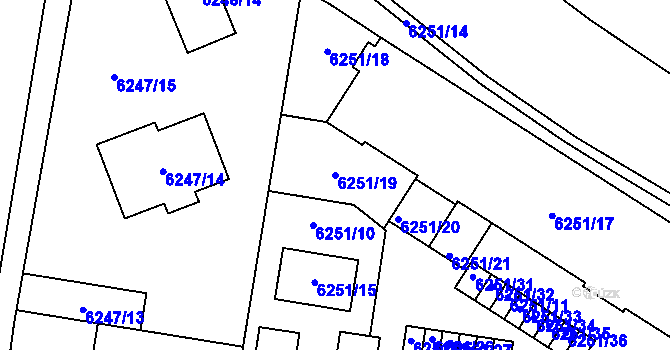 Parcela st. 6251/19 v KÚ Prostějov, Katastrální mapa