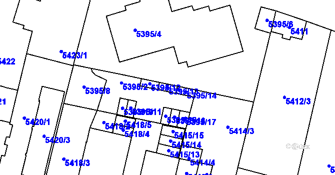 Parcela st. 5395/13 v KÚ Prostějov, Katastrální mapa