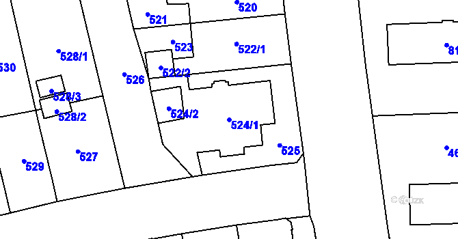 Parcela st. 524/1 v KÚ Prostějov, Katastrální mapa