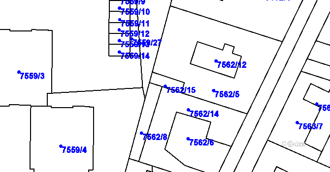Parcela st. 7562/15 v KÚ Prostějov, Katastrální mapa