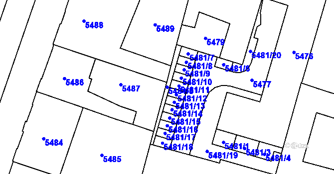 Parcela st. 5481/5 v KÚ Prostějov, Katastrální mapa