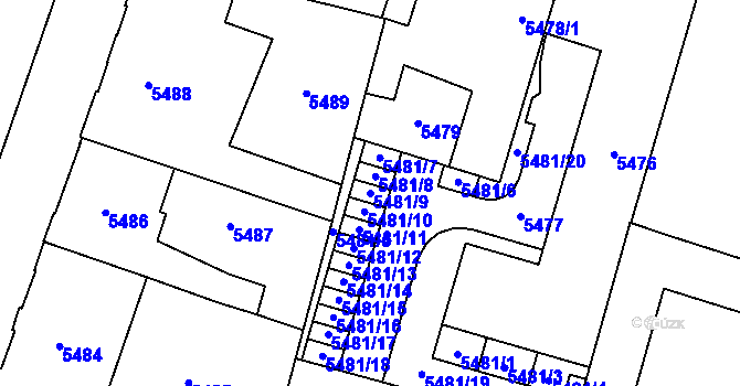 Parcela st. 5481/9 v KÚ Prostějov, Katastrální mapa