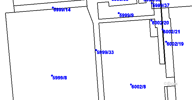 Parcela st. 5999/33 v KÚ Prostějov, Katastrální mapa