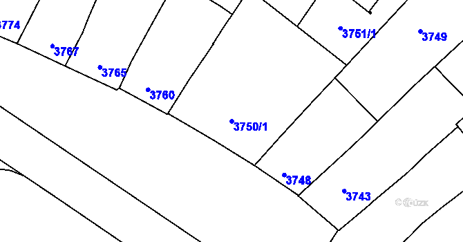 Parcela st. 3750/1 v KÚ Prostějov, Katastrální mapa