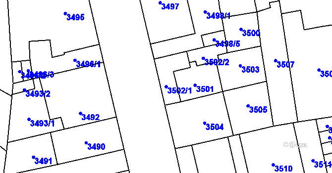 Parcela st. 3502/1 v KÚ Prostějov, Katastrální mapa