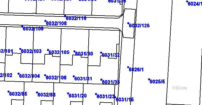 Parcela st. 6031/32 v KÚ Prostějov, Katastrální mapa