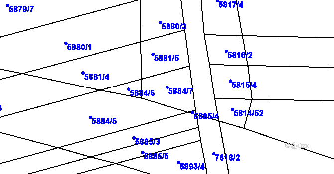 Parcela st. 5884/7 v KÚ Prostějov, Katastrální mapa