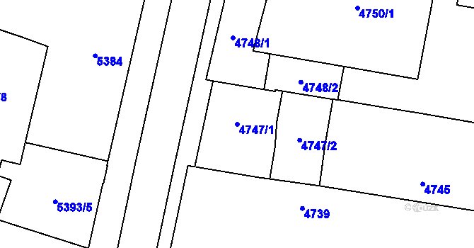 Parcela st. 4747/1 v KÚ Prostějov, Katastrální mapa