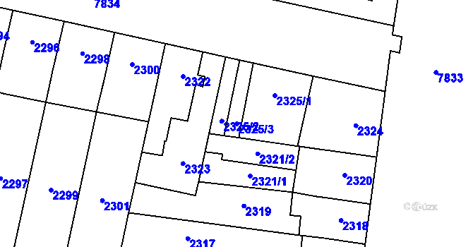 Parcela st. 2325/3 v KÚ Prostějov, Katastrální mapa
