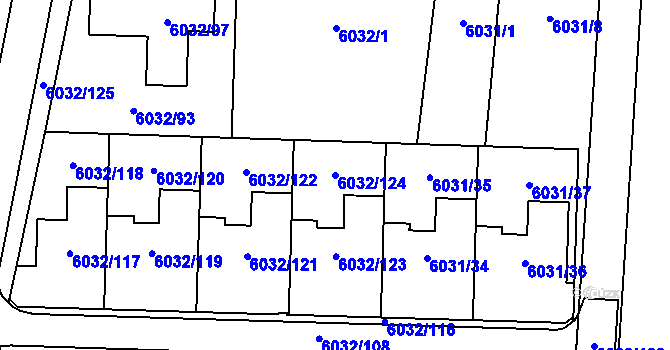 Parcela st. 6032/124 v KÚ Prostějov, Katastrální mapa
