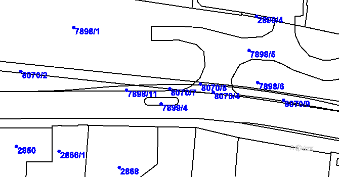 Parcela st. 8070/7 v KÚ Prostějov, Katastrální mapa