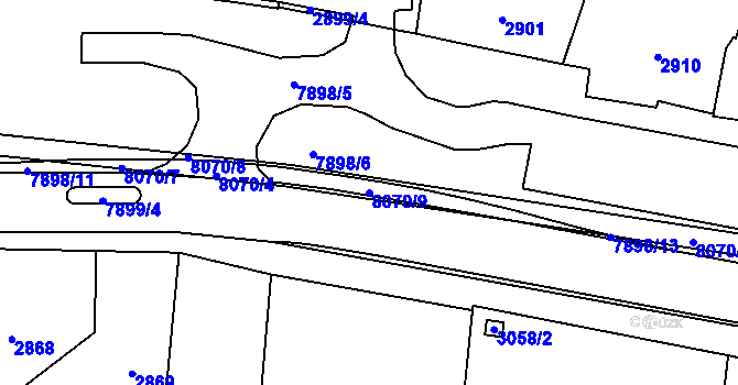 Parcela st. 8070/9 v KÚ Prostějov, Katastrální mapa