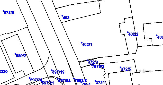 Parcela st. 402/1 v KÚ Prostějov, Katastrální mapa