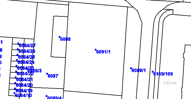 Parcela st. 6091/1 v KÚ Prostějov, Katastrální mapa
