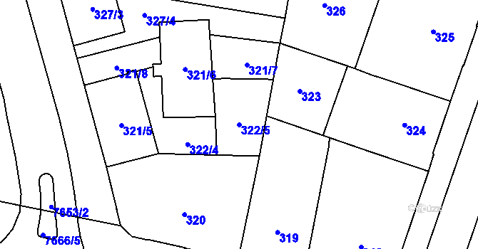 Parcela st. 322/5 v KÚ Prostějov, Katastrální mapa