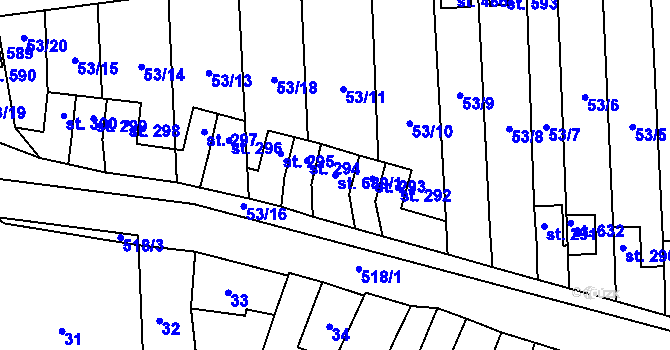 Parcela st. 689/1 v KÚ Krasice, Katastrální mapa