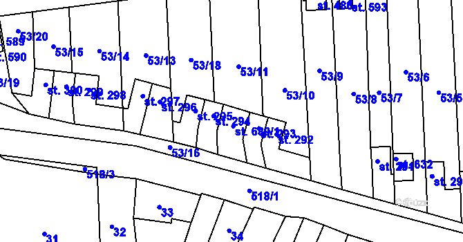 Parcela st. 689/2 v KÚ Krasice, Katastrální mapa