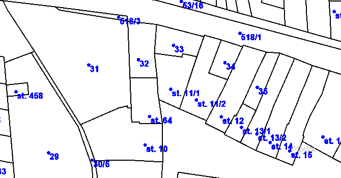 Parcela st. 11/1 v KÚ Krasice, Katastrální mapa