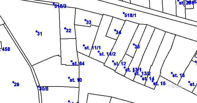 Parcela st. 11/2 v KÚ Krasice, Katastrální mapa