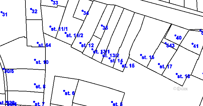 Parcela st. 13/2 v KÚ Krasice, Katastrální mapa